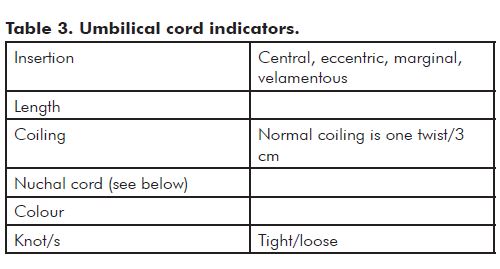 Table 3. Umbilical cord indicators. 
