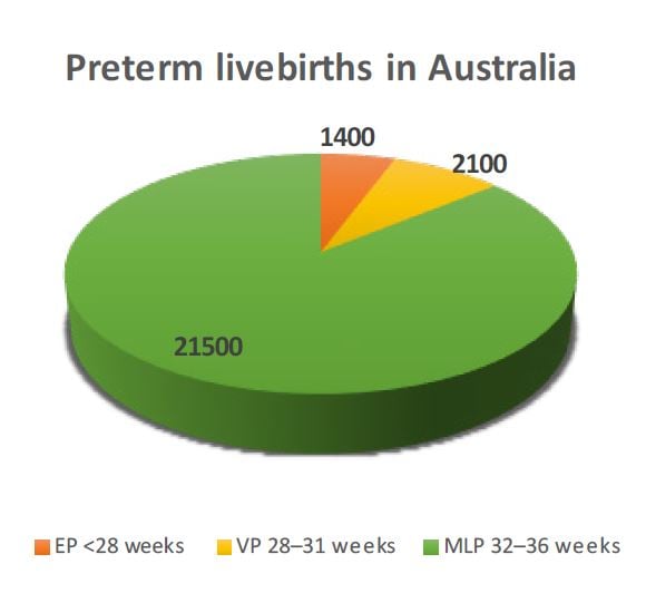 Figure 1. Approximate distribution of yearly preterm livebirths in Australia