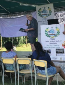 Prof Mike O’Connor giving a talk at an inaugural medical camp organised by PMSA in Fiji.