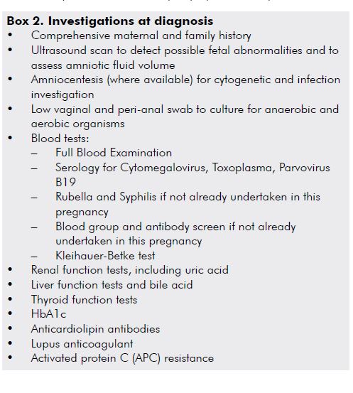 Box 2. Investigations at diagnosis of increased risk of stillbirth