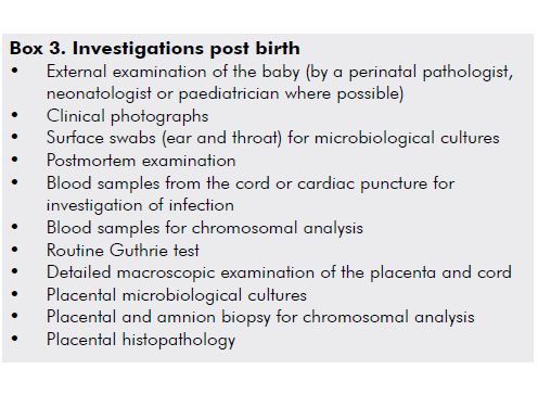Box 3. Investigations post stillbirth