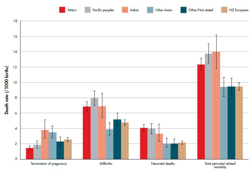 Figure 4. Perinatal related death rates (per 1000 births) by maternal ethnicity (prioritised) (with 95 per cent CIs) 2007–11. Ref 2