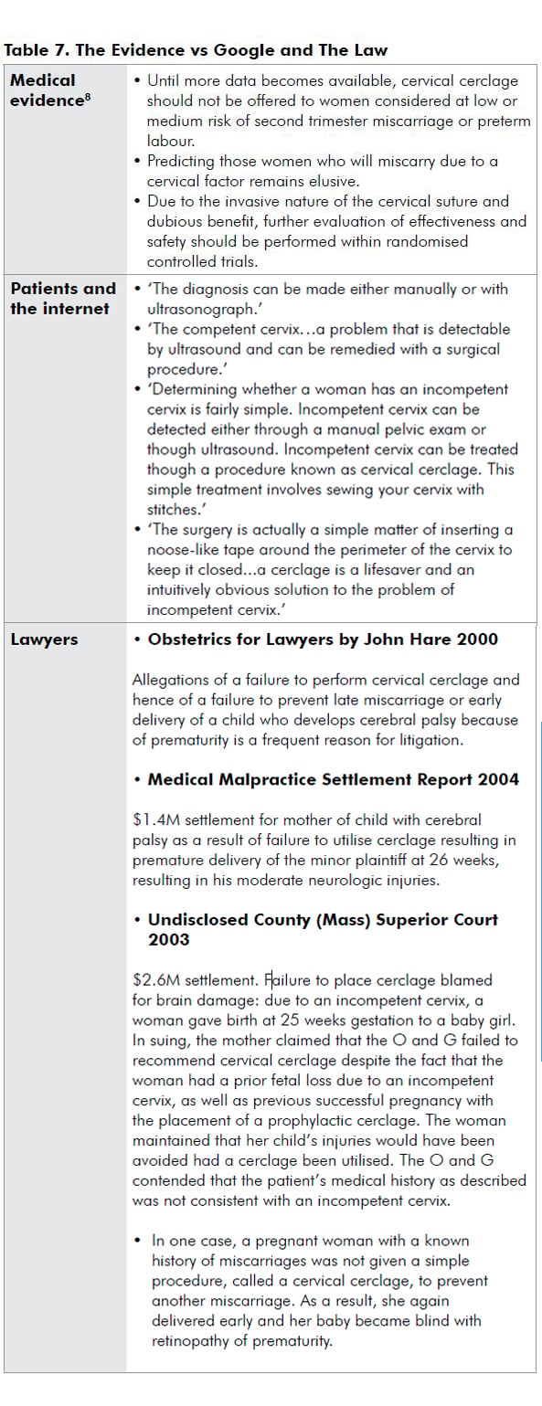 Table 7. The Evidence vs Google and The Law