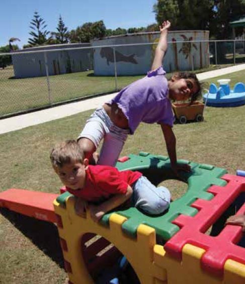 Codi and Manny play at Meekawaya, the local kindy for Aboriginal children in Geraldton.