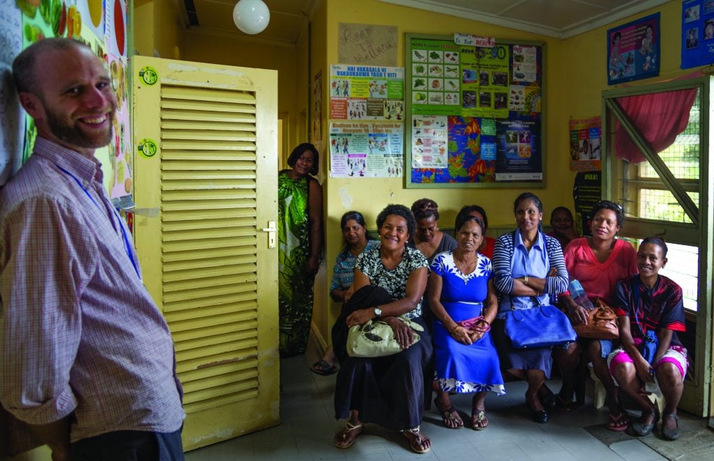 PICCSI volunteer James Montgomery with patients at Namaka Reproductive Health Centre in Nadi.