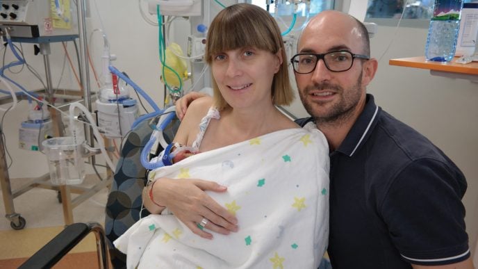 Joanne and Scott Beedie in the NICU with Lewis.