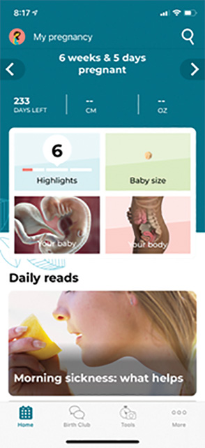 Screenshot from BabyCentre app