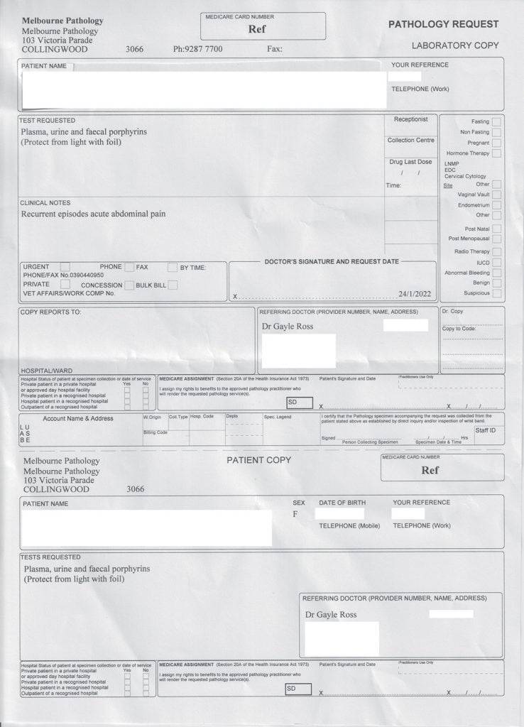 Figure 2. Example pathology form.