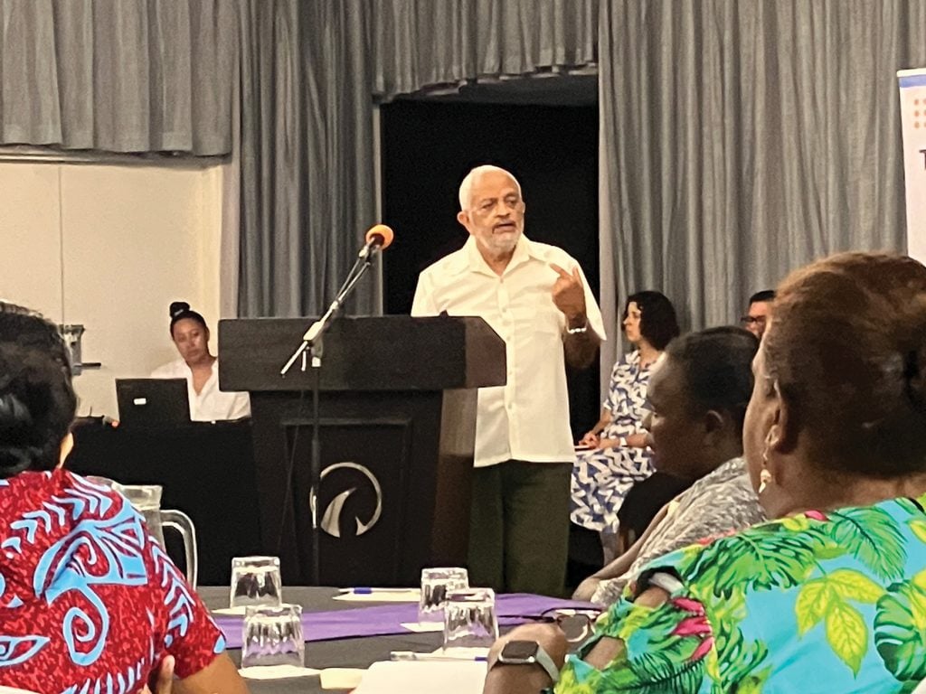 Emeritus Prof Rajat Gyaneshwar delivering the Brian Spurrett Oration at the 2022 PSRH Conference in Samoa