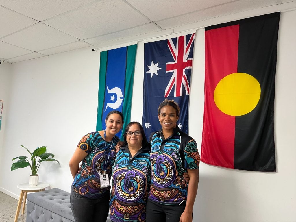 Joanne Taylor, Natalie Thaiday and Genavie Tabuai at the Torres and Cape Hospital and Health Service (TCHHS) Midwifery Navigation Service.