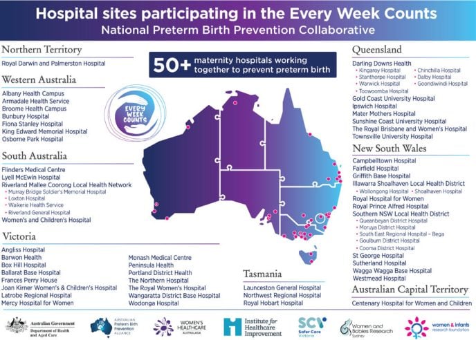 Figure 2. The names and locations of the 63 maternity hospitals participating in the Every Week CountsNational Collaborative.